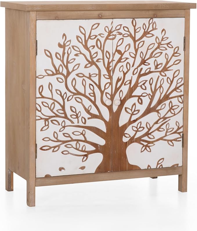 MAISON ARTS Accent Cabinet with 2 Doors, Farmhouse Decorative Storage Cabinet with Solid Legs for Living Room Entryway, Kitchen Sideboard Buffet Cabinet, Wishing Tree