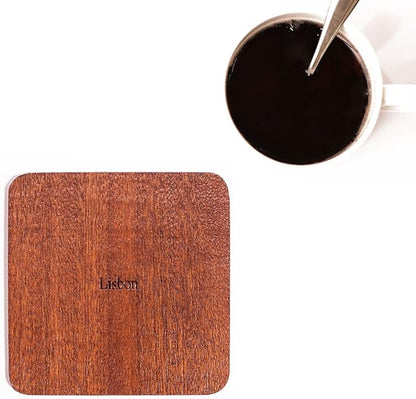 Lisbon Map Coaster by O3 Design Studio, Set Of 4, Sapele Wooden Coaster With City Map, Handmade