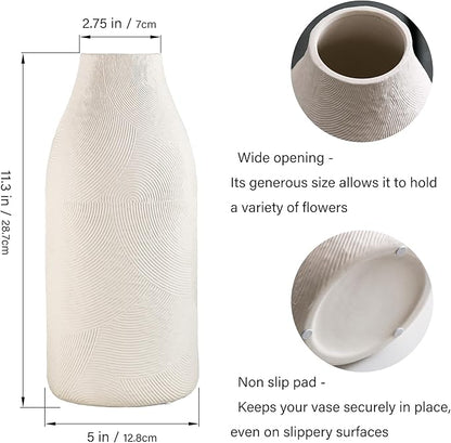 Large Textured Vase, Boho Ceramic Vase for Modern Farmhouse Home Decor, Pottery Vases for Flowers, Pampas Grass, Rustic Decorative Vase, Clay Vase Centerpieces for Dining Table