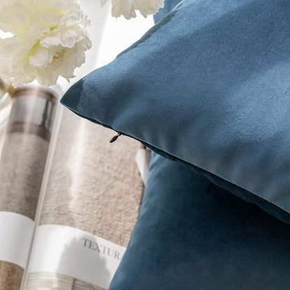 Phantoscope Pack of 2 Velvet Decorative Throw Decorative Pillow Cover Soft Solid Square Cushion Case for Couch Dark Blue 12 x 20 inches 30 x 50 cm