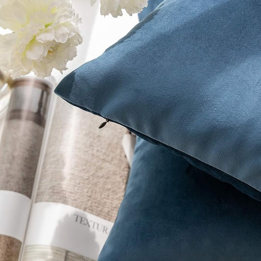 Phantoscope Pack of 2 Velvet Decorative Throw Decorative Pillow Cover Soft Solid Square Cushion Case for Couch Dark Blue 22 x 22 inches 55 x 55 cm