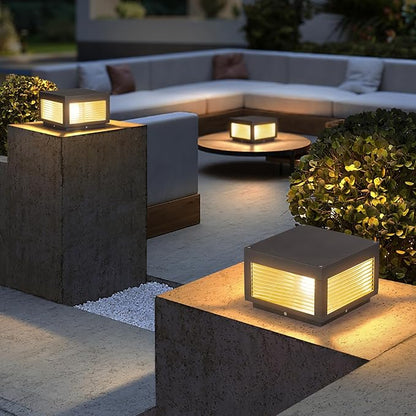 Outdoor Post Lights, 9.84" Column Pillar Light Hard Wired, Modern Fence Posts Lamp Waterproof 3000K Warm LED Lighting Lantern with E26 Bulb for Patio Driveway Garden Decoration