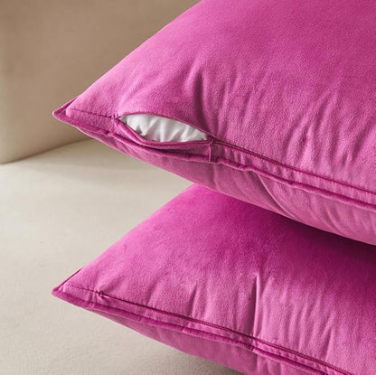 MIULEE Pack of 2 Decorative Velvet Throw Pillow Cover Soft Hot Pink Pillow Cover Soild Square Cushion Case for Spring Sofa Bedroom Car 18x 18 Inch 45x 45cm