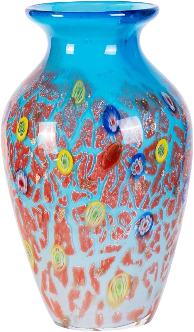 Glass Vases for Flower, Unique Hand Blown Blue Glass Vase, Modern Art Decorative for Home Living Room, Office, Table centerpieces, Bookshelves and Wedding Decorations (JG32)