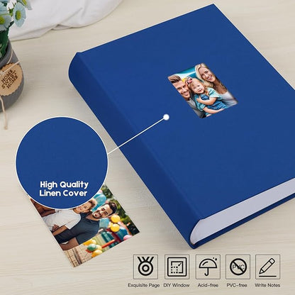 XFveiwoo Photo Album 4x6 450 Photos with Writing Space,4 x 6 Photo Book Linen Cover with Front Window, 4x6 Picture Album 450 Photos Photo Album Book for Wedding Kids Travel Family Baby Pictures, Blue