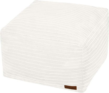 MeMoreCool Square Stuffed Pouf Ottoman Foot Rest, Stripe Furry Floor Pouf Foot Stool with Foam Chunk Filling, Soft Fluffy Stuffed Ottoman Footrest for Living Room, Corduroy Beige