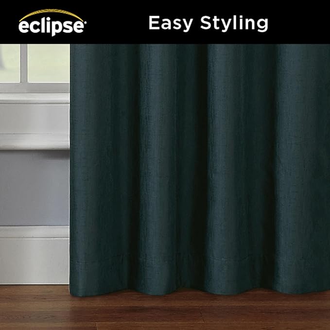 Eclipse Kendall Modern Blackout Thermal Rod Pocket Window Curtain, Insulating & Noise Reducing Curtains for Bedroom or Living Room (1 Panel), 54 in Long x 42 in Wide, Teal