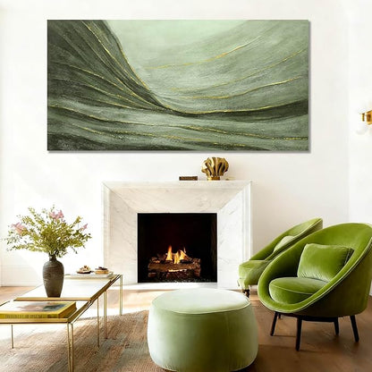 MLART99 Oversized Green and Gold Abstract Wall Art 29x58 Inch Modern Canvas Painting Minimalist Large Artwork for Living Room Bedroom Office Above Sofa Home Decoration