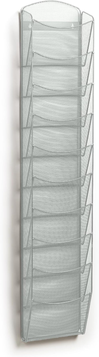 Safco Products Onyx Commercial 10 Pocket Magazine Rack 5579SL-Silver-Stainless Steel- Wall Mounted-5 lbs Capacity-Organize Magazines or Journal