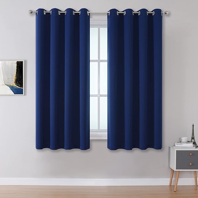DUALIFE Navy Blue Blackout Curtains 54 Inch Length for Bedroom Thermal Insulated Blue Solid Window Drapes with Grommet Curtains Panels for Living Room Boys Kids Room 52 x 54 Inches Long