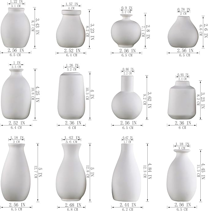 White Bud Vases Set of 12, Small Ceramic Vase in Bulk, Mini Pottery Vases for Pampas Grass Clay Vase for Wedding Table Centerpieces Decoration Modern Boho Rustic Home Decor DIY Gift