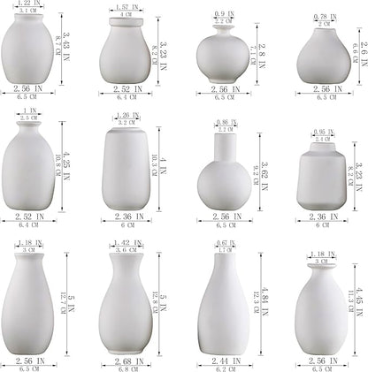 White Bud Vases Set of 12, Small Ceramic Vase in Bulk, Mini Pottery Vases for Pampas Grass Clay Vase for Wedding Table Centerpieces Decoration Modern Boho Rustic Home Decor DIY Gift