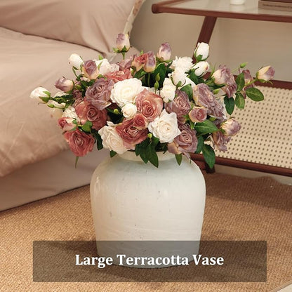 Large Ceramic Vase, 11" Rustic Farmhouse Terracotta Vase for Home Decor, Handicraft Decorative Flower Vase for Living Room, Table Centerpiece, Bedroom (Rustic White)