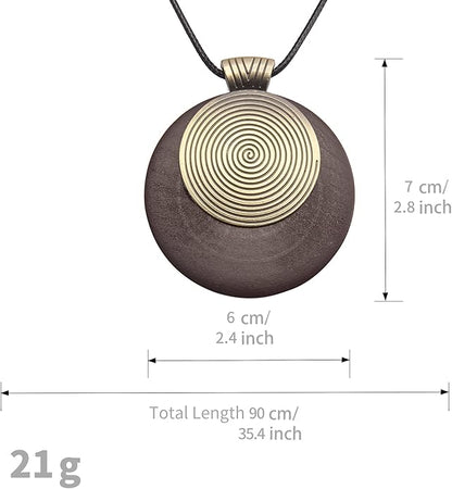 Leather Necklace for Women Boho Choker Necklace Long Cord Leather Pendant Bohemian Neckalce Vintage Alloy Pendant Leather Rope Necklace Wooden Necklaces for Women
