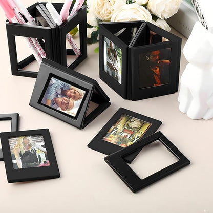 Epakh 20 Packs Magnetic Photo Picture Frame Cute Mini Table Photo Frame Holder 3 Inches Plastic Colorful Picture Display for Fridge Office (Black)