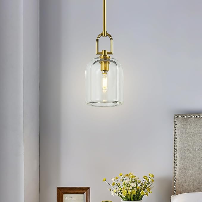 Modern Gold Pendant Lights Kitchen Island Ceiling Chandelier Indoor Thick Crystal Hanging Light Fixtures for Kitchen Living Room Dining Room Bedroom（1Pack）