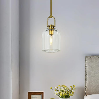 Modern Gold Pendant Lights Kitchen Island Ceiling Chandelier Indoor Thick Crystal Hanging Light Fixtures for Kitchen Living Room Dining Room Bedroom（1Pack）