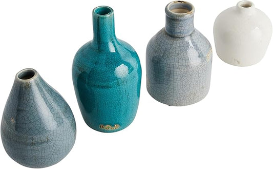 Creative Co-Op Blue & Ivory Terracotta Vases (Set of 4 Sizes)