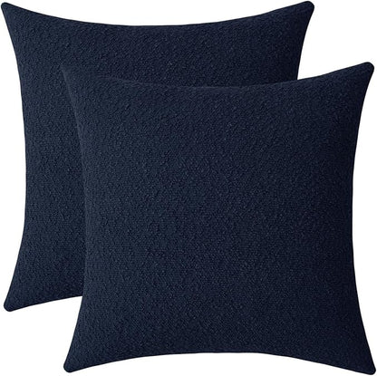 Jeneoo Navy Decorative Square Thick Throw Pillow Covers Fine Textured Boucle Dark Blue Couch Cushion Cases for Sofa Decor, Set of 2, 18 x 18 Inch