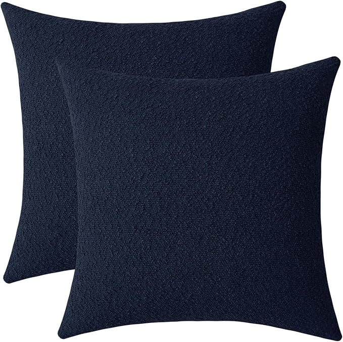 Jeneoo Dark Blue Decorative Square Thick Throw Pillow Covers Fine Textured Boucle Navy Couch Cushion Case for Livingroom Sofa Decor, Set of 2, 20 x 20 Inch