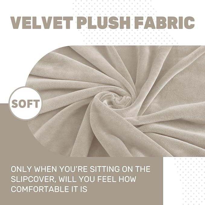 MAXIJIN Velvet Stretch Cushion Covers Fitted Couch Cushion Slipcovers Sofa Seat Cushion Covers for Individual Cushions with Elastic Bottom (3 Piece Sofa Seat Slipcovers, Khaki)
