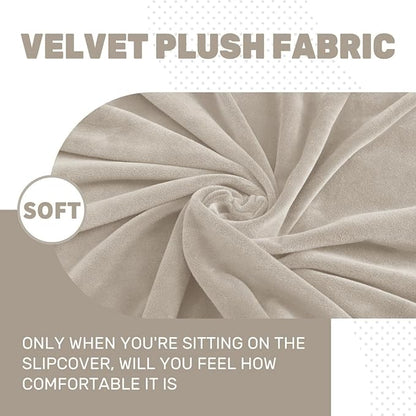 MAXIJIN Velvet Stretch Seat Cushion Covers Couch Cushion Cover for Individual Cushions Sofa Seat Cushion Slipcovers with Elastic Bottom (2 Piece Sofa Cushion Covers, Khaki)