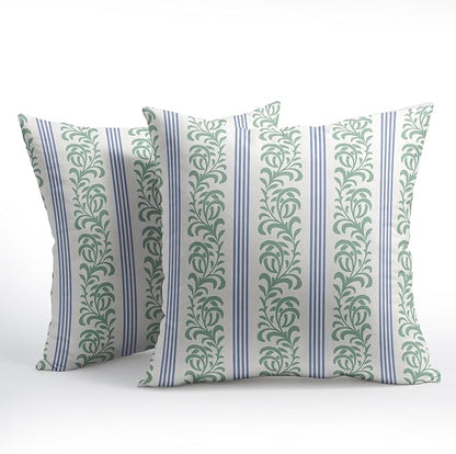 Blue Green Floral Pillow Covers 24x24 Set of 2 Spring Vitage Flower Striped Pattern Rustic Decorative Outdoor Farmhouse Zipper Boho Pillowcases Decorations Throw Cushion Cover Decor for Couch Sofa Bed