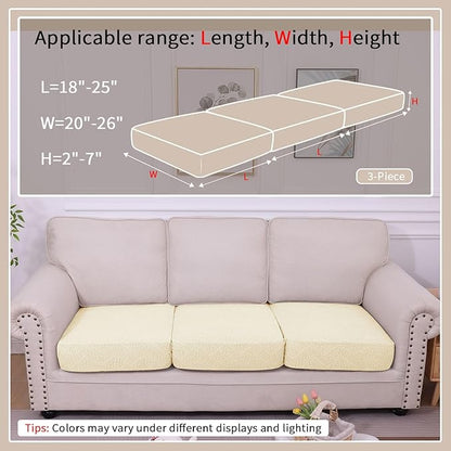 hyha Waterproof Couch Cushion Covers, Waterproof Sectional Couch Covers for 3 Cushion Sofa for Pets, Stretch Sofa Slipcover Washable with Elastic Bottom(3 Packs, Beige)