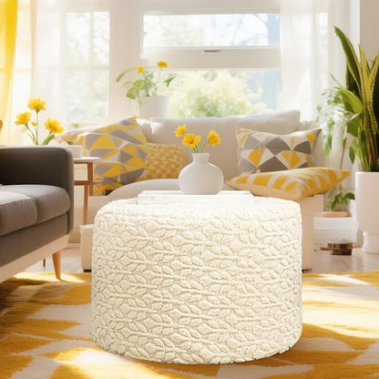 Round Pouf Ottoman Stuffed 20 x 20 x 14 Inches Boho Poof Foot Stool Home Decor Floor Pouffe Ottoman Foot Rest for Couch Sofa Bean Bag Chairs Living Room Bedroom (Linen)