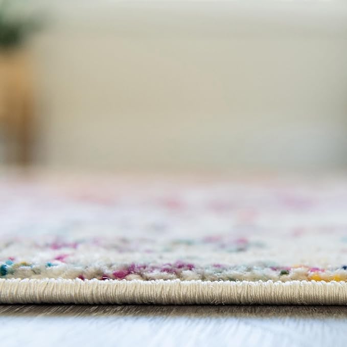Rugs.com Arlington Collection Rug – 7 Ft Round Light Multi Medium-Pile Rug Perfect for Kitchens, Dining Rooms