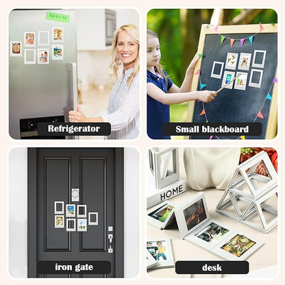 Epakh 20 Packs Magnetic Photo Picture Frame Cute Mini Table Photo Frame Holder 3 Inches Plastic Colorful Picture Display for Fridge Office (Gray)