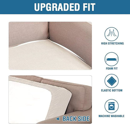 H.VERSAILTEX Super Stretch Individual Seat Cushion Covers - Sofa & Couch Cushion Slipcover Sets - Thick Jacquard Textured Twill Fabric (3 Piece XL, Ivory)