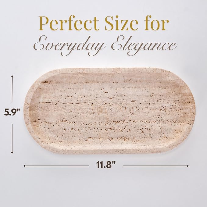 Handcrafted Travertine Tray – Bathroom Counter Organizer, Jewelry Tray, Perfume Organizer & Decorative Tray for Vanity Accessories, Coffee Table Decor & Bathroom Countertop (Oval, Natural)