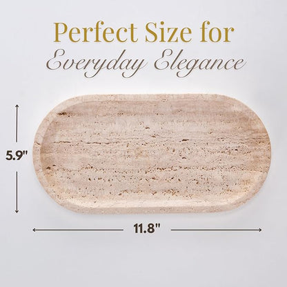 Handcrafted Travertine Tray – Bathroom Counter Organizer, Jewelry Tray, Perfume Organizer & Decorative Tray for Vanity Accessories, Coffee Table Decor & Bathroom Countertop (Oval, Natural)