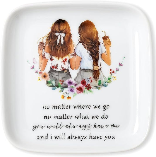 Crisky Best Friend Birthday Gifts for Women, No Matter Where We Go, No Matter What We Do, You Will Always Have Me, and I Will Always Have You, Going Away Long Distance Friendship Ring Dish