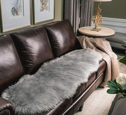 SERISSA Ultra Soft Fluffy Rug Grey Faux Sheepskin Fur Area Rug Shaggy Couch Cover Seat Cushion Gray Furry Carpet Beside Rugs for Bedroom Floor Sofa Living Room Runner 2x6 Feet Grey