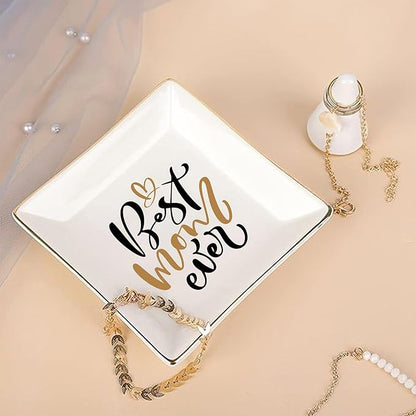 LADY&HOME Gifts for Mom Mother's Day Trinket Dish Birthday Mother's Day Gifts for Mom Ceramic Ring Dish for Mom (Best Mom)