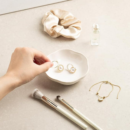 Ceramic Jewelry Tray Ring Holder Dish Floral Trinket Bowl for Women Girls Jewelry Organizer for Vanity Dresser Decor Wedding Birthday Gift for Her (white)