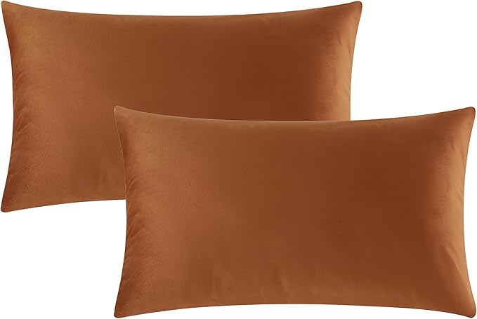 GIGIZAZA 12x20 Dark Burnt Orange Pillow Covers Velvet Lumbar Pillow Decorative Throw Pillows Couch Sofa Covers Bedroom Set of 2