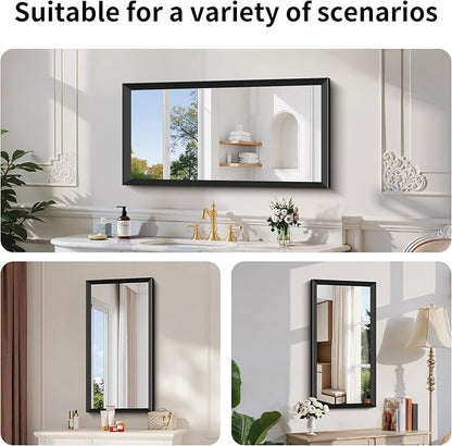 Black Bathroom Mirror 20 x 40 Inch Rectangle Wave Beveled Frame for Wall Bathroom Vanity Mirror for Over Sink, Tempered Glass,for Entryway Hangs, Bathroom Living Room Horizontal or Vertical
