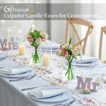 Glasseam Glass Cylinder Vases for Centerpieces, Small Clear Flower Vase Set of 12, Modern Floating Candle Vases Decor, Decorative Hurricane Candle Holders for Wedding Dining Table Decorations, 6in