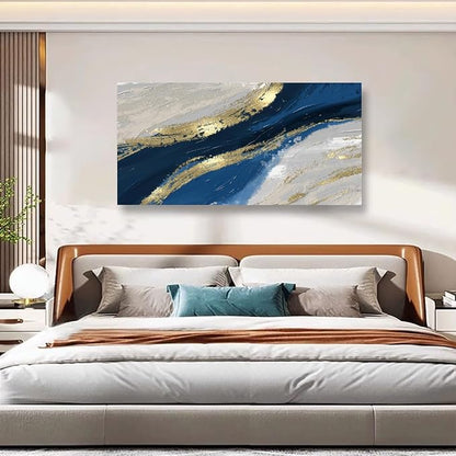 Abstract Canvas Wall Art for Living room Office Bedroom Golden Blue Wall Art Print Oil Paintings Modern Abstract River Texture Pictures Wall Decor Artwork Waterproof Ready to Hang - 70in * 35inch