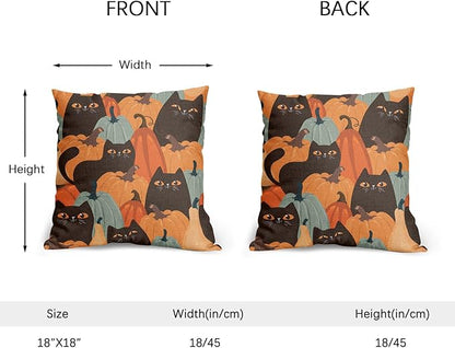 Halloween Pumpkin Fall Pillow Covers 18x18 Set of 2 Burnt Orange Cute Black Cat Print Decorative Autumn Outdoor Pillowcases with Zipper Farmhouse Holiday Throw Cushion Case Decor for Couch Sofa Bed