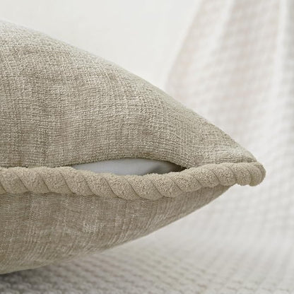 CaliTime Decorative Couch Throw Pillow Covers 18 X 18 Inches Pack of 2 Cozy Chenille Piping Edge Cushion Cases for Sofa Bed Living Room Home Light Taupe