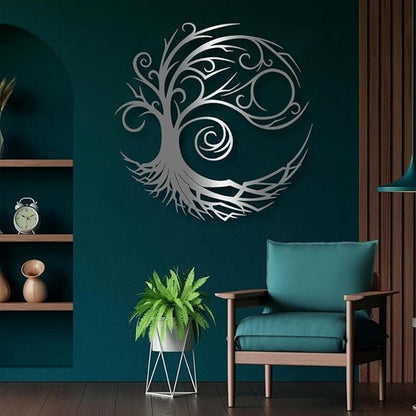 Yemwot Metal Tree of Life Wall Decor, Circle of Life Metal Tree Wall Art, Branch Art, Spiritual Decor, Modern Sculpture Decoration, Living Room Bedroom Decoration (Sliver, 23"x 23"| 60x60cm)