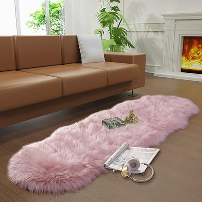 Faux Fur Rug for Bedroom, Fluffy Runner Rugs Soft Sheepskin Rug Sofa Couch Seat Cushion, 2x6ft Grey Plush Area Rug Shag Rugs Floor Carpets for Nursery Bedside, Cute Shaggy Fuzzy Home Decor