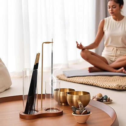 2 in 1 Incense Holder, Glass Incense Holder for Sticks, Anti-Ash Incense Burner with Removable Ash Catcher and Incense Storage for Yoga Meditation Spa Home Decor (Size A)