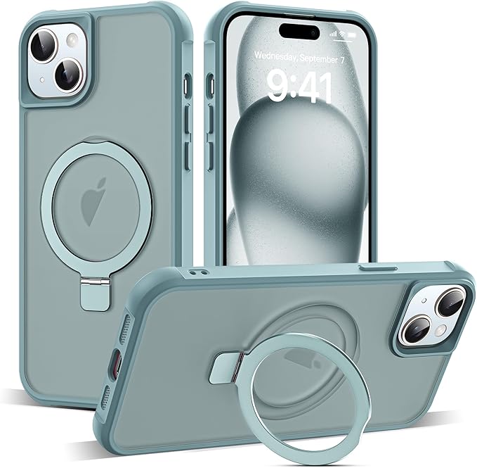 Compatible with iPhone 15 Case with Invisible Magnetic O-Ring Stand Military-Grade Translucent Case for iPhone 15 6.1" [Compatible with Mag-Safe][Great Grip Feeling], Blue