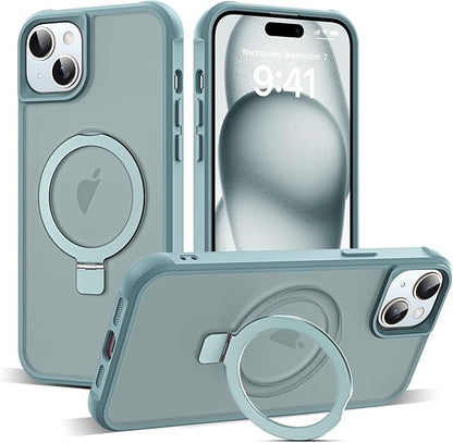 Compatible with iPhone 15 Case with Invisible Magnetic O-Ring Stand Military-Grade Translucent Case for iPhone 15 6.1" [Compatible with Mag-Safe][Great Grip Feeling], Blue