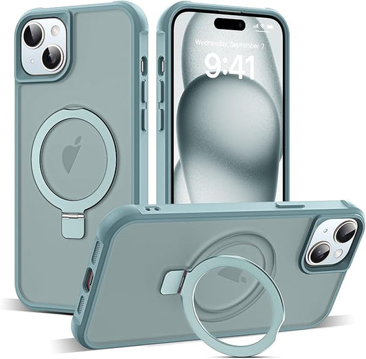 Compatible with iPhone 15 Case with Invisible Magnetic O-Ring Stand Military-Grade Translucent Case for iPhone 15 6.1" [Compatible with Mag-Safe][Great Grip Feeling], Blue